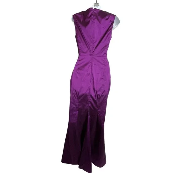 Talbot Runhof Purple Gown Drape Waist Formal Dress‎ Size 6 Sleeveless Silk Blend